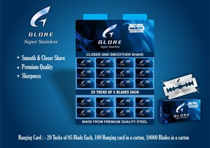 Présentoir de rasoir de barbier 20 lames en acier inoxydable à double tranchant 5 lames par tuck 10000 lames par carton GLORE RAZOR 630-650HV - Product Image 2