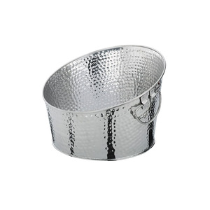Luxury Hammered Stainless Steel Round Ice Bucket With Folding Side Handles Premium Party <b>Champagne</b> Beverage Tub For Wedding - Product Image 2