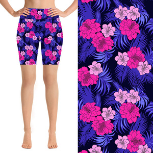 Floral Printed High Waist Biker Shorts Women's Casual Stretch Knitted Leggings With <b>Elastic</b> Waist And Breathable Fabric - Product Image 3
