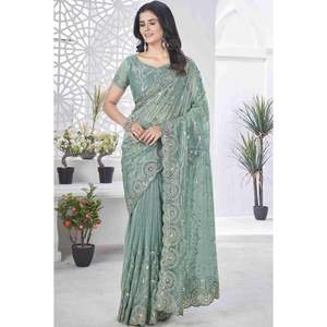 Saree de créateur avec broderie de fil pour le travail, robes élégantes - Product Image 5