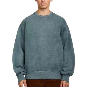 <b>Men</b> Acid Wash Boxy Fit Oversized <b>Sweatshirt</b> Custom logo 100% Cotton Heavyweight French Terry Cropped Crewneck <b>Sweatshirt</b> - Product Image 1