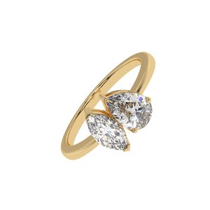 แหวนเพชรโมอิสรูปลูกแพร์ทอง14K สำหรับผู้หญิงแหวนหินสองชิ้นทันสมัย - Product Image 1