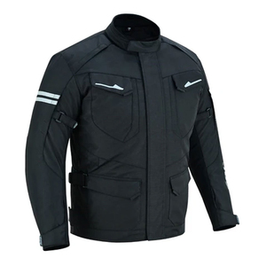 Men's <b>Black</b> Motorcycle <b>Jacket</b> Stand Collar Zipper Closure Moto Biker Style Windproof Autumn Wear Regular Fit - Product Image 4