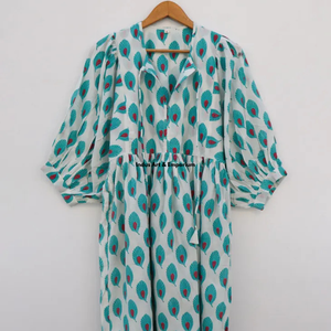 Beautiful floral Cotton Block Printed dress Dress For Casual wear Hand Block Printed Dress - Product Image 2
