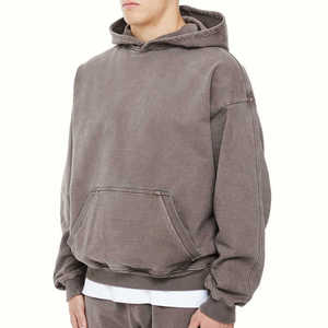 Sweat à capuche en coton 100% lavé à l'acide vintage pour homme Streetwear lourd et surdimensionné avec col à capuche et fermeture éclair pour l'hiver - Product Image 3