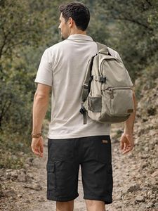 กางเกงขาสั้นคาร์โก้ผ้าฝ้ายทวิลล์ลำลองสำหรับผู้ชาย มีเชือกผูกเอว ทรงคลาสสิค ยืดได้ มี 6 กระเป๋า - Product Image 6