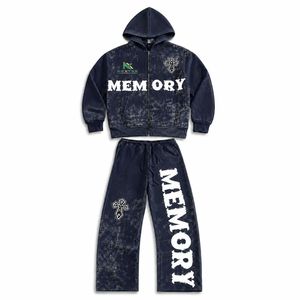 Ensemble de survêtement personnalisé pour homme, effet délavé à l'acide, avec fermeture éclair, style Y2K, streetwear, polaire d'hiver, 2 pièces - Product Image 6