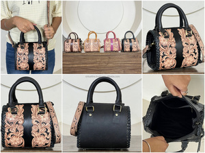 Bolso Mini Speedy de Cuero Repujado de Lujo, Bolsos Cruzados con Diseño Floral Western, Bolso Satchel Estilo Vaquera, Bolsos de Mano de Cuero Genuino Hechos a Mano - Product Image 3