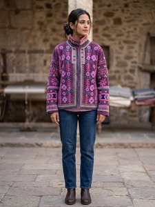 Veste bomber en velours épais, brodée à la main, style Suzani, écologique, respirante, séchage rapide, col montant, motif uni, pour femme. - Product Image 6