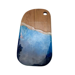 Posavasos Moderno de Resina y Madera, Forma Irregular, Diseño Océano Azul, Antideslizante - Product Image 5