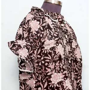 เสื้อเชิ้ตผู้หญิงคอโอ แขนพอง ลายดอกไม้ พิมพ์ลายวินเทจ ดีไซน์สวยหวาน เป็นมิตรกับสิ่งแวดล้อม แห้งเร็ว ผ้าฝ้าย 100% - Product Image 5