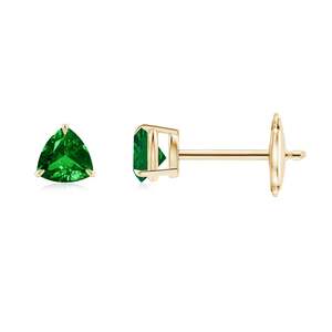 Pendientes de tuerca con corte trillón de esmeralda AAA en oro amarillo de 14K, pendientes nupciales minimalistas con gema verde - Product Image 1