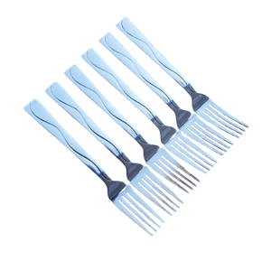 Ensemble de six fourchettes en acier inoxydable, manche argenté, couverts pour hôtels et restaurants, fourchettes à manche métallique - Product Image 1