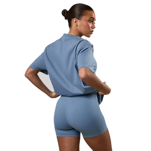 Women's Light Blue Crew Neck Oversized T-Shirt Short Sleeve Loose Fit Solid Color Jersey <b>Top</b> All Seasons Wear - Product Image 3