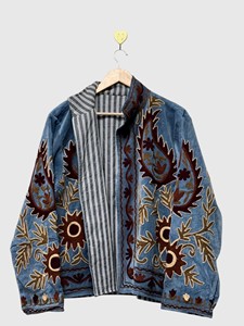 Veste en velours brodée bohème à manches longues, col montant, motif cachemire, grande taille, vêtements d'automne pour femmes - Product Image 3