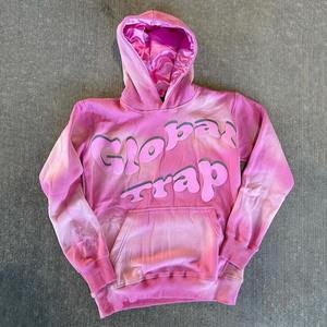 Sweat-shirt à capuche unisexe surdimensionné style streetwear marron rose imprimé avec poche avant pour l'automne - Product Image 3