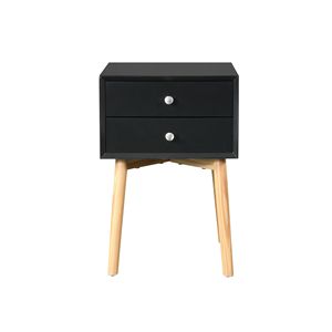 Mid Century Modern 2-Drawer Nightstand with Rubber Wood Legs <b>Black</b> <b>Bedside</b> <b>Table</b> for Bedroom & Living Room Storage - Product Image 3