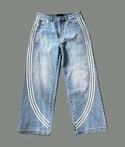 Jean vintage personnalisé pour homme, style hip-hop, délavé, coupe droite ample, jambe large, en denim, pour l'été, décontracté - Product Image 3