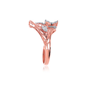 Royal Wings <b>Diamond</b> <b>Ring</b> Premium 18K Rose Gold Plated Butterfly Inspired Open <b>Ring</b> with Marquise Cut - Product Image 5