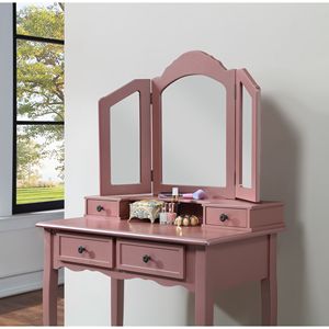 Sanlo Rose Gold Wooden Vanity Makeup <b>Table</b> <b>and</b> <b>Stool</b> <b>Set</b> - Product Image 2