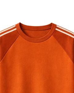 T-shirt à manches raglan orange et blanc pour homme, décontracté, été, col rond, épaules rayées, respirant, mélange de coton, doux et confortable à porter - Product Image 5