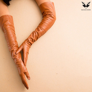 Wholesale Tan Camel <b>Long</b> PU Leather <b>Gloves</b> Women Slim Fit Elbow Length Evening <b>Gloves</b> Soft Synthetic Leather Dress Mittens - Product Image 2