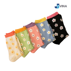 JZVINA Floral Crew <b>Socks</b> <b>Women</b> Cotton Spandex Breathable Knitted Spring Daily Wear <b>Socks</b> - Product Image 5