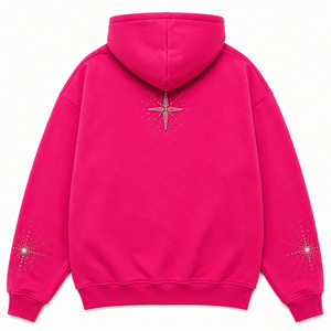 Sudadera con Capucha Personalizada para Hombre, Color Rosa, con Pedrería Brillante, Estilo Urbano, Corte Holgado, Forro Polar, 100% Algodón, Invierno, Impresión Digital - Product Image 3