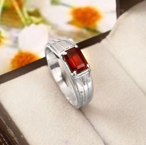 Natural <b>Garnet</b> 14K Gold Luxury Men's Engagement <b>Ring</b> Emerald Cut Claw Setting Red Gemstone January Birthstone Gift for Him - Product Image 1