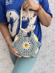 Crochet été plage sac fourre-tout bohème hexagonal mer herbe carré Floral Vintage Style nouveau concepteur femmes sac à bandoulière Snap - Product Image 5