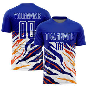 Uniforme de Fútbol Personalizado para Hombre, Conjunto de Camiseta de Fútbol Azul y Naranja, Sublimado, con Logotipo, Nombre y Número Personalizados, OEM - Product Image 4