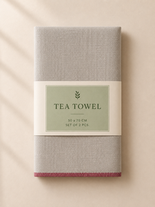 Essuie-tout de cuisine 100% lin naturel beige |   Essuie-tout en lin bordeaux à bordure |   Serviette de cuisine en lin de qualité supérieure - Product Image 3