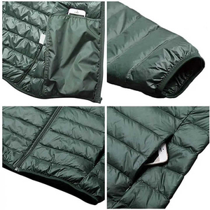 Veste matelassée à capuche pour homme, vert foncé, coupe-vent, respirante, décontractée, automne, rembourrage en polyester, coupe régulière, fermeture éclair - Product Image 5