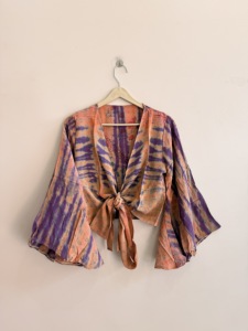 Top sin mangas de lino bohemio con estampado tie-dye para mujer, cuello halter, ajuste holgado, transpirable, con patrón a rayas, para primavera y verano, con lazo. - Product Image 5