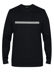 Men <b>Black</b> <b>Tracksuit</b> Crew Neck Long Sleeve Solid Color Polyester Quick Dry Casual Autumn Regular Fit Reflective Stripe Front - Product Image 5