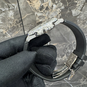 Montre automatique avec cadran à index, sertie de diamants Moissanite incolores, style Hip Hop, bracelet en caoutchouc, pour homme - Product Image 3