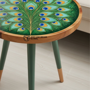Designer Green Meena Pattern Wooden <b>Stool</b> – Artistic Round Side <b>Stool</b> for Modern Home Decor - Product Image 2