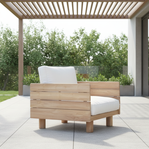 Canapé d'extérieur moderne et luxueux en teck, une place, coussin à séchage rapide, pour cour, patio, plage, salon, résistant aux intempéries, hôtel - Product Image 1