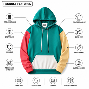 Custom Design High Quality Pullover Fleece Eco-Friendly Breathable Polyester/Cotton Blend 310g Color Blocking <b>Men's</b> <b>Hoodies</b> - Product Image 6