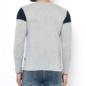 Camiseta de Manga Corta para Hombre, Color Azul Marino, Cuello Redondo, Ribete en Contraste, Tejido de Punto, Corte Ajustado, Diseño Casual con Bloques de Color Sólido - Product Image 2