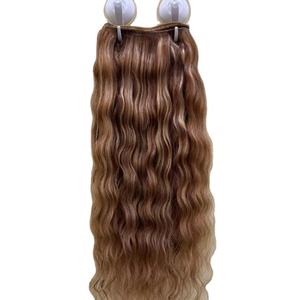 Pelo teñido ondulado, mechones de pelo de la máquina de trama 08-30 pulgadas de onda sedosa y extensiones de cabello humano indio crudo con cutícula alineada - Product Image 1