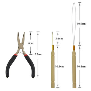 Kit d'outils professionnels pour extensions capillaires – Pince noire pour extensions, crochet de tirage, aiguille à boucle, applicateur de micro-perles et outil de retrait - Product Image 2