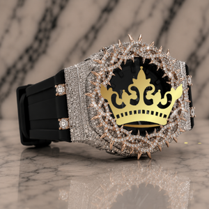 Factory Wholesale Luxury Diamond Watch, Thorn Crown Bezel, Black Strap Wristwatch - Product Image 1