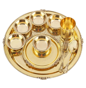Kitchen Accessories Rounded Shape Handmade Engraved Brass Thali <b>Sets</b> Restaurant Dinnerware <b>Serving</b> Thali <b>Set</b> - Product Image 5