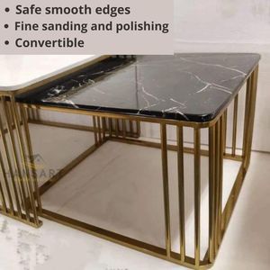 Ensemble de tables basses gigognes de luxe à plateau en marbre et structure en métal doré pour salon, hôtel, mobilier de maison - Product Image 3