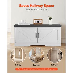 39.4 X 14.0 X 18.1 Inch Farmhouse Shoe <b>Storage</b> Bench with Padded Seat <b>Cushion</b> 2 Barn Doors 2-Barn-Doors-Heigh Entryway Organizer - Product Image 5