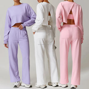 เสื้อกันหนาวเปิดหลังแบบลำลองสำหรับทุกเพศฤดูใบไม้ร่วง2024ชุดวิ่งเอวสูงระบายอากาศได้ชุดกางเกงวิ่งโลโก้มัดย้อมกิจกรรม - Product Image 1