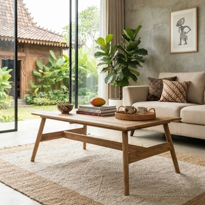 Modern Rectangular Solid <b>Wood</b> Coffee <b>Table</b> Elegant A Line Frame Leg Center Furniture For <b>Rustic</b> Living Room Decor Setups Design - Product Image 4