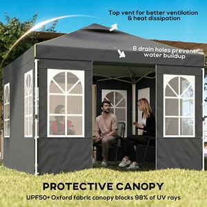 Tenda Istantanea Portatile 9.6 X 9.6 ft UPF50+ Grigio Scuro con Pareti Laterali, Montaggio Rapido con Un Solo Tocco - Product Image 4