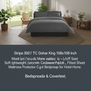 Stripe 300 TC Dohar King 108x108 Inch Soft Lightweight Cotton Bedding-Fitted Sheet Mattress Protector <b>Bedspread</b> for Hotel Home - Product Image 3